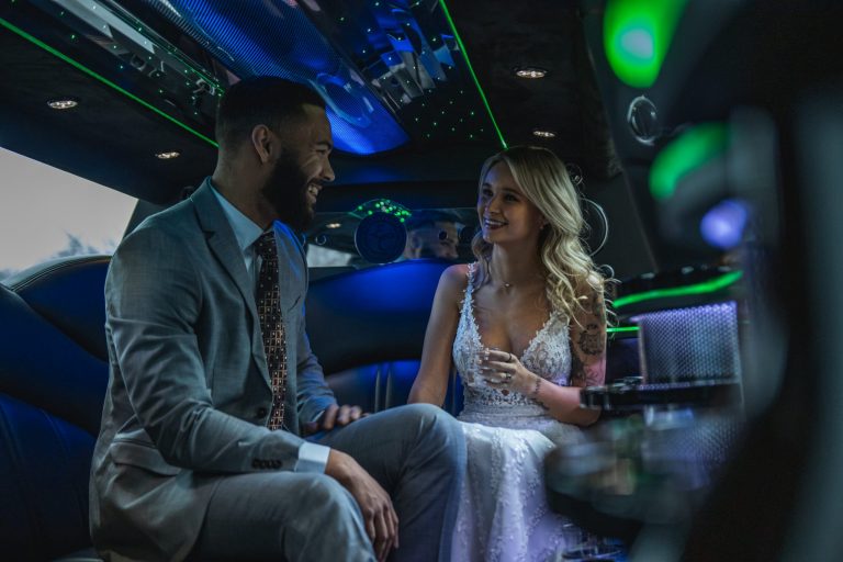 Avant Garde Limousines & Coach Wedding Transportation Pickup from Hawthorne's After Reception Inside of Vehicle